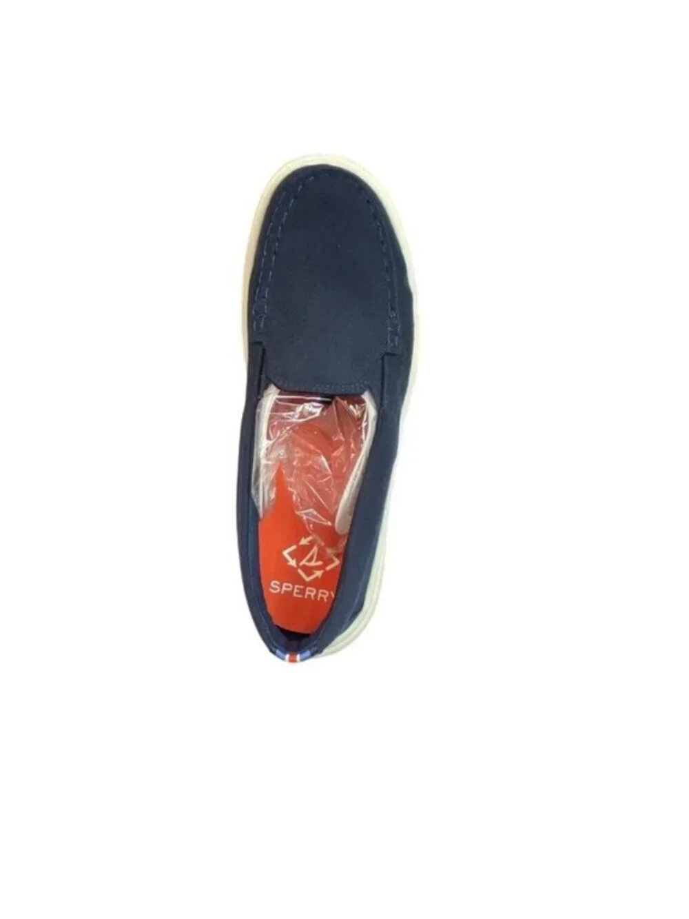 Sperry Blue Canvas Slip-On Loafers Size 8M With Striped Heel Boat Shoes